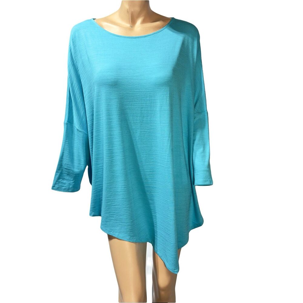 J Jill Wearever Collection Asymmetrical Blouse Size XL Island Aqua Blue Top NWT
